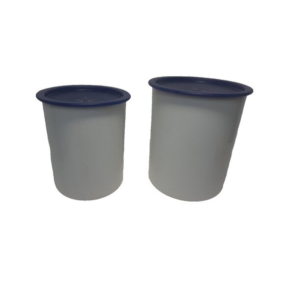 Tupperware One Touch Blue White Nesting Canister, Set of 2, 2420 2422 - Picture 1 of 13